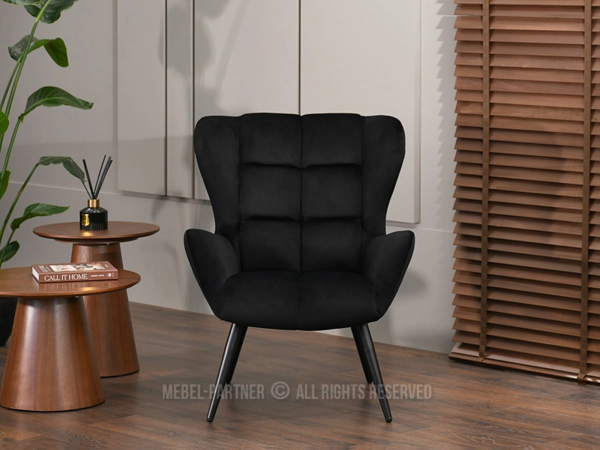 KIKORI karakteres fotel – fekete velúr - Image 3