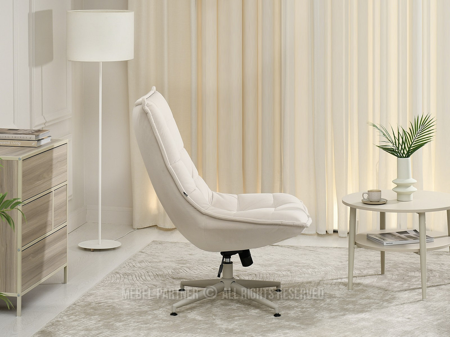 PALMO fotel, krémszínű velúr-krém 4 PALMO fotel, krémszínű velúr-krém - Image 4