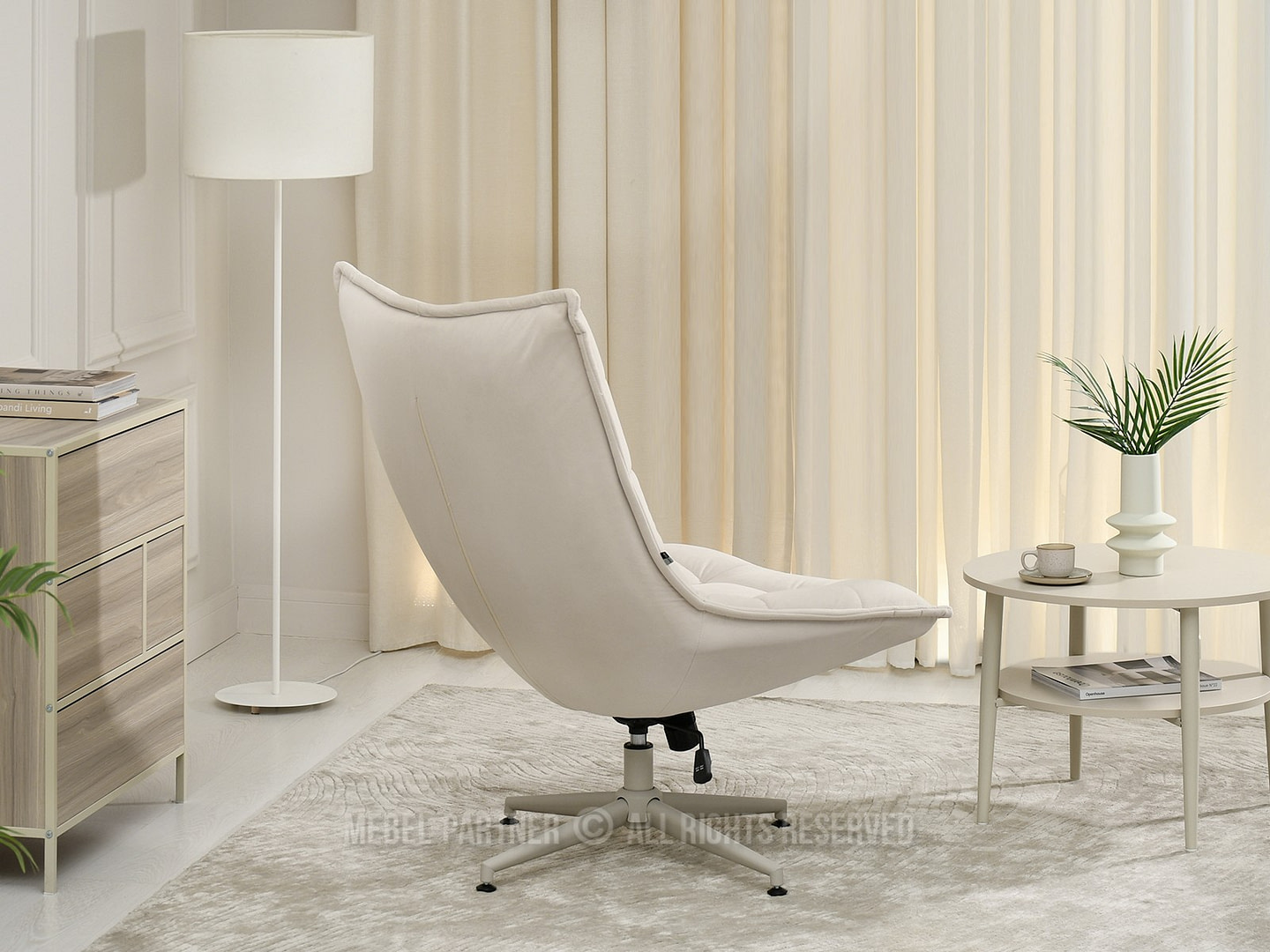 PALMO fotel, krémszínű velúr-krém 5 PALMO fotel, krémszínű velúr-krém - Image 5