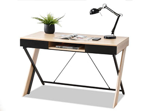 Íróasztalok és polcok HILDA fiókos, x-lábú skandináv íróasztal, sonoma tölgy-fekete