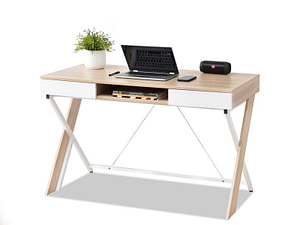 Íróasztalok és polcok HILDA fiókos, x-lábú skandináv íróasztal, sonoma tölgy-fehér