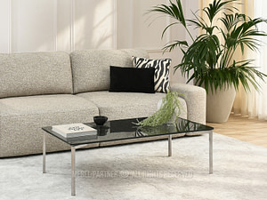ONYX füstüveg dohányzóasztal – Szálcsiszolt acél lábbal (120x60 cm) - Image 2