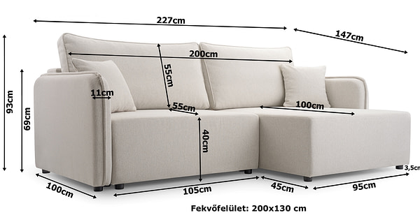 Aria 227 Aria 227 cm széles, ággyá nyiható sarokkanapé, választható színek 16