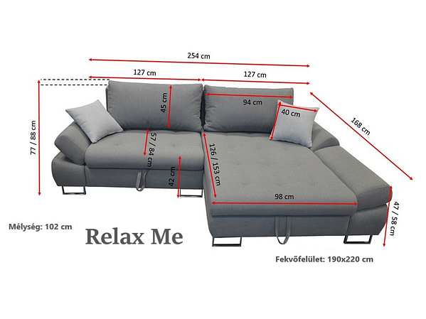 Relax Me Relax Me sarokkanapé, 190×220 cm-es fekvőfelülettel 2