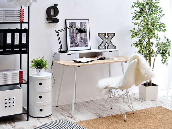 Íróasztalok és polcok MALMO fiókos íróasztal, sonoma tölgy-fehér 3