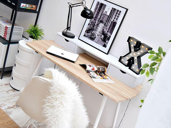 Íróasztalok és polcok MALMO fiókos íróasztal, sonoma tölgy-fehér 6