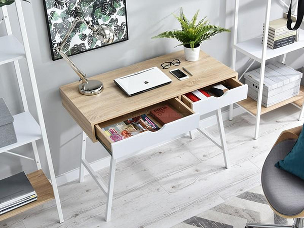 Íróasztalok és polcok FALUN fiókos íróasztal, sonoma tölgy-fehér 2