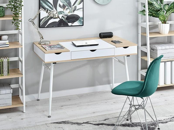 Íróasztalok és polcok BODEN fiókos íróasztal, sonoma tölgy-fehér 4