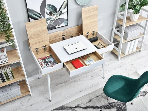 Íróasztalok és polcok BODEN fiókos íróasztal, sonoma tölgy-fehér 2