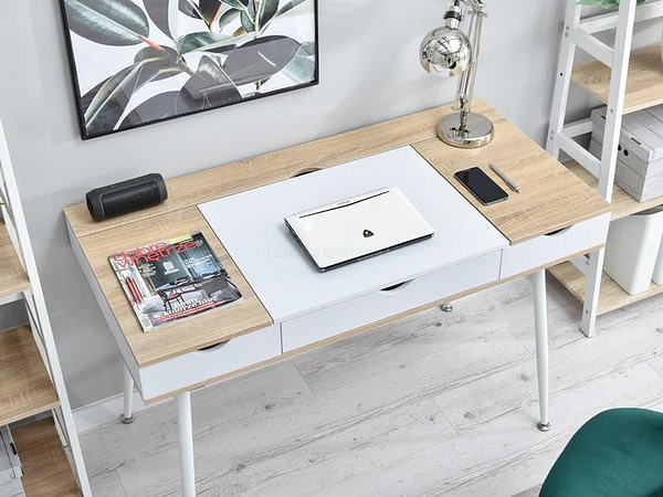 Íróasztalok és polcok BODEN fiókos íróasztal, sonoma tölgy-fehér 3