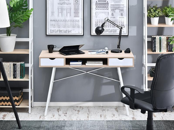 Íróasztalok és polcok GAVLE fiókos íróasztal, sonoma tölgy-fehér 2