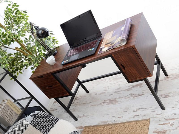 Íróasztalok és polcok LOFT fiókos íróasztal, dió-fekete 8
