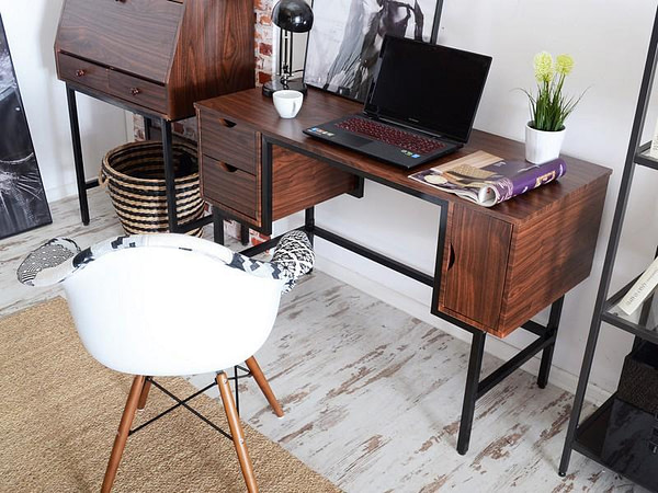 Íróasztalok és polcok LOFT fiókos íróasztal, dió-fekete 4