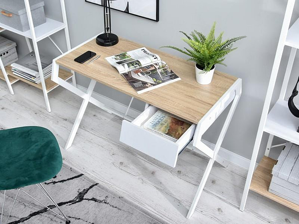 Íróasztalok és polcok DESIGNO fiókos, x-lábú íróasztal, sonoma tölgy-fehér 4