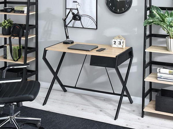 Íróasztalok és polcok DESIGNO fiókos, x-lábú íróasztal, sonoma tölgy-fekete 2