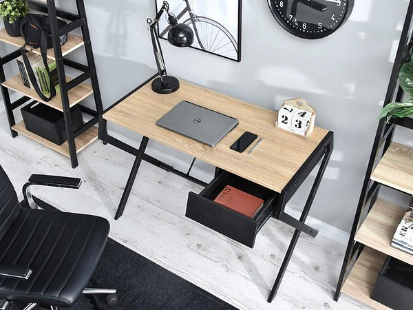 Íróasztalok és polcok DESIGNO fiókos, x-lábú íróasztal, sonoma tölgy-fekete 3