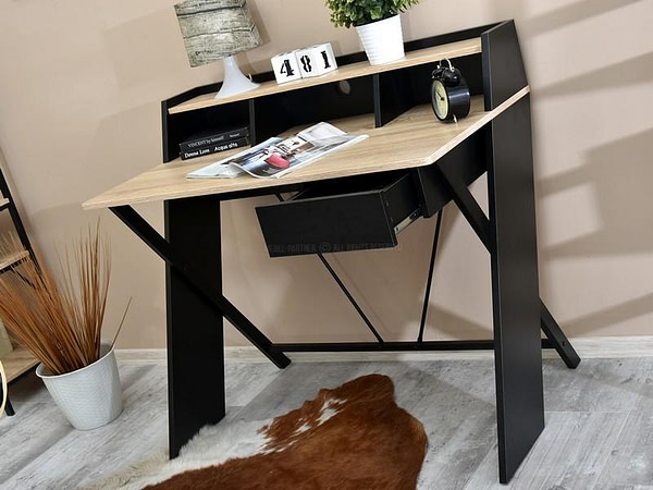 Íróasztalok és polcok ASGARD fiókos, x-lábú íróasztal, sonoma tölgy-fekete 6