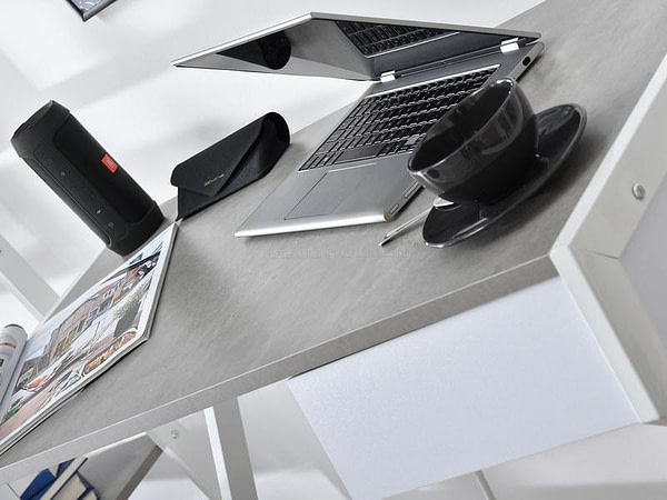 Íróasztalok és polcok DESIGNO fiókos, x-lábú íróasztal, beton-fehér 5