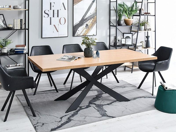 Design asztalok RETRO étkezőasztal, antico tölgy asztallap, fekete fém x-láb 3