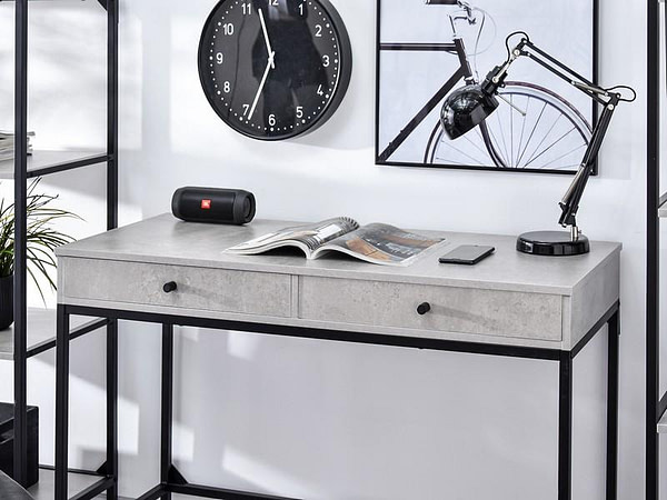 Íróasztalok és polcok KALAN fiókos íróasztal, beton-fekete 5