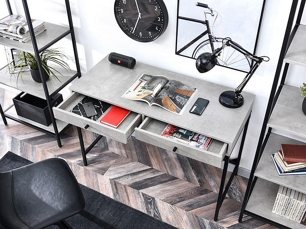 Íróasztalok és polcok KALAN fiókos íróasztal, beton-fekete 4