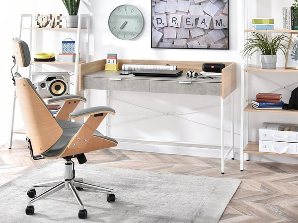 Íróasztalok és polcok HAGA fiókos íróasztal, beton-sonoma tölgy-fehér 3