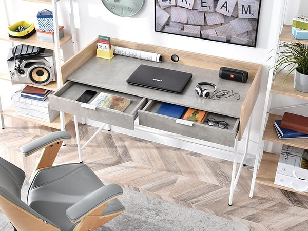 Íróasztalok és polcok HAGA fiókos íróasztal, beton-sonoma tölgy-fehér 4