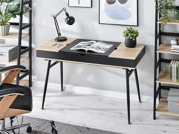 Íróasztalok és polcok VISBY fiókos íróasztal, sonoma tölgy-fekete 4