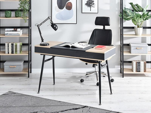 Íróasztalok és polcok VISBY fiókos íróasztal, sonoma tölgy-fekete 12