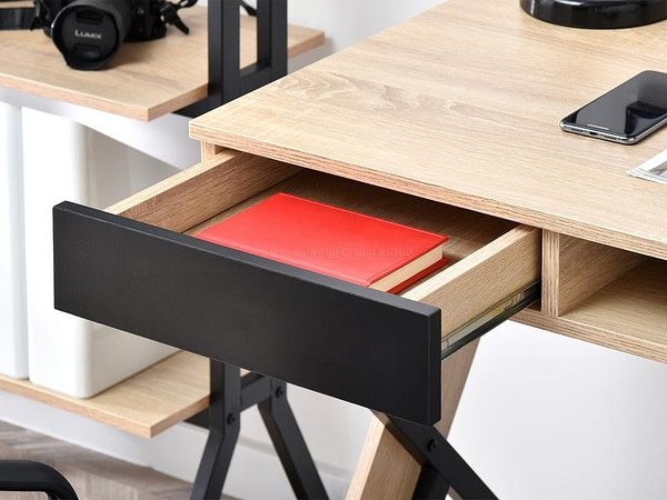 Íróasztalok és polcok HILDA fiókos, x-lábú skandináv íróasztal, sonoma tölgy-fekete 7