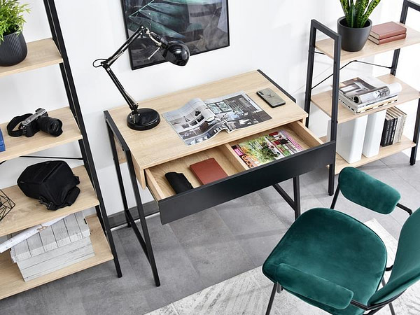 Íróasztalok és polcok NORS íróasztal, sonoma tölgy – fekete 4