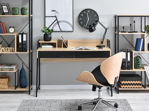 Íróasztalok és polcok RIKO íróasztal, sonoma tölgy – fekete 3