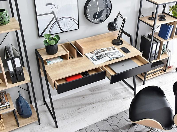 Íróasztalok és polcok RIKO íróasztal, sonoma tölgy – fekete 4