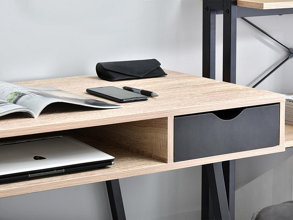 Íróasztalok és polcok GAVLE fiókos íróasztal, sonoma tölgy-fekete 8