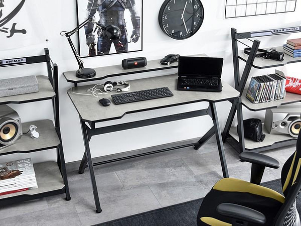 Íróasztalok és polcok ROSEL gamer asztal és polc, beton-fekete 4