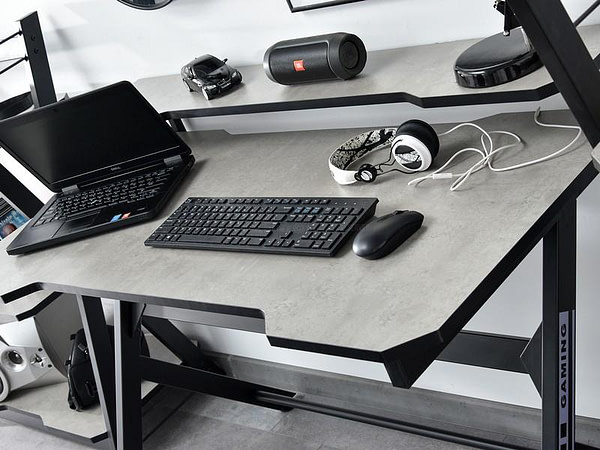 Íróasztalok és polcok ROSEL gamer asztal és polc, beton-fekete 6