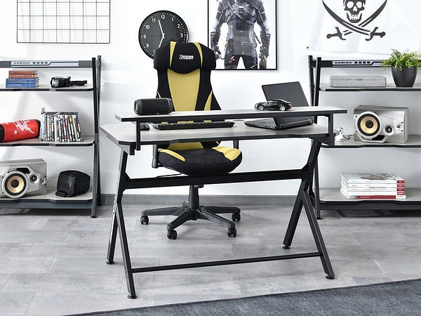 Íróasztalok és polcok ROSEL gamer asztal és polc, beton-fekete 9