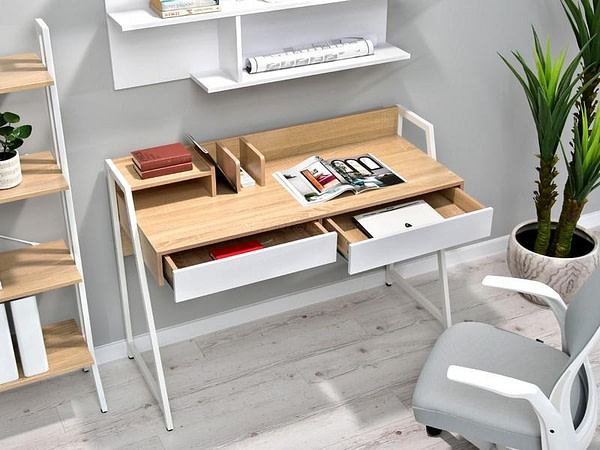 Íróasztalok és polcok RIKO íróasztal, sonoma-fehér 4