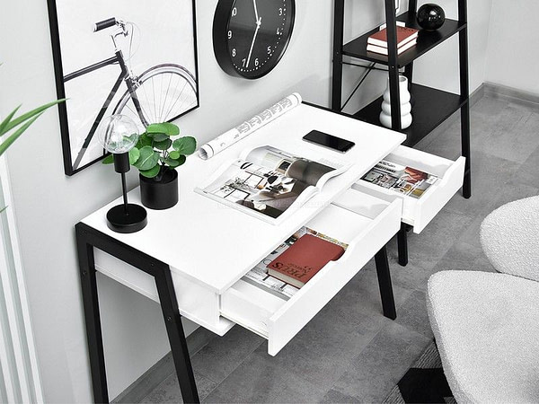 Íróasztalok és polcok LUND íróasztal, fehér-fekete 6