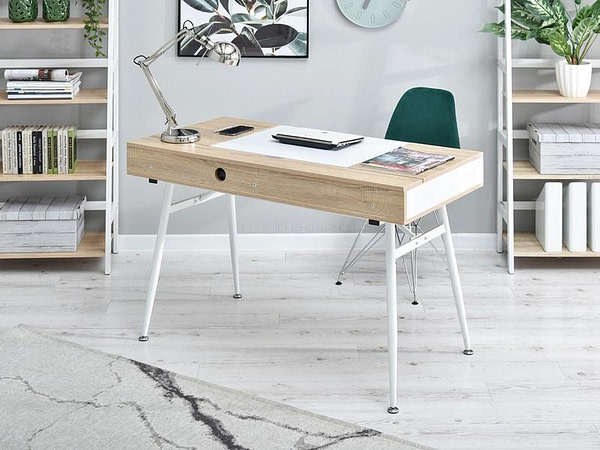 Íróasztalok és polcok BODEN fiókos íróasztal, sonoma tölgy-fehér 11