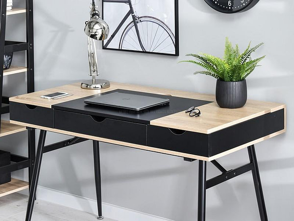 Íróasztalok és polcok BODEN fiókos íróasztal, sonoma tölgy-fekete 6