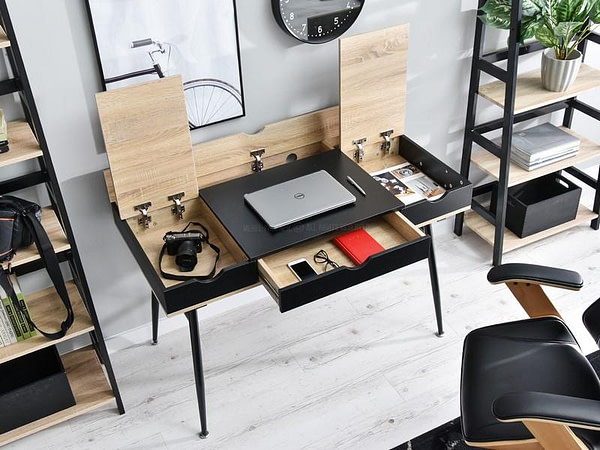 Íróasztalok és polcok BODEN fiókos íróasztal, sonoma tölgy-fekete 2