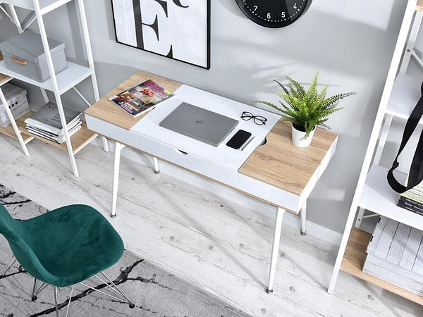 Íróasztalok és polcok VISBY fiókos íróasztal, sonoma tölgy-fehér 3