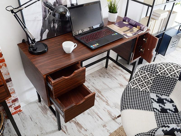 Íróasztalok és polcok LOFT fiókos íróasztal, dió-fekete 6