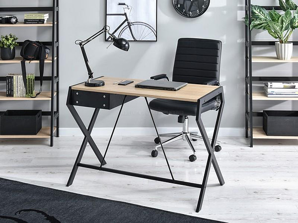 Íróasztalok és polcok DESIGNO fiókos, x-lábú íróasztal, sonoma tölgy-fekete 10