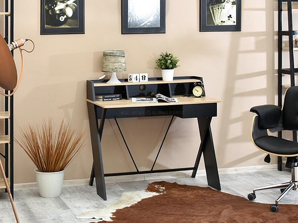 Íróasztalok és polcok ASGARD fiókos, x-lábú íróasztal, sonoma tölgy-fekete 3