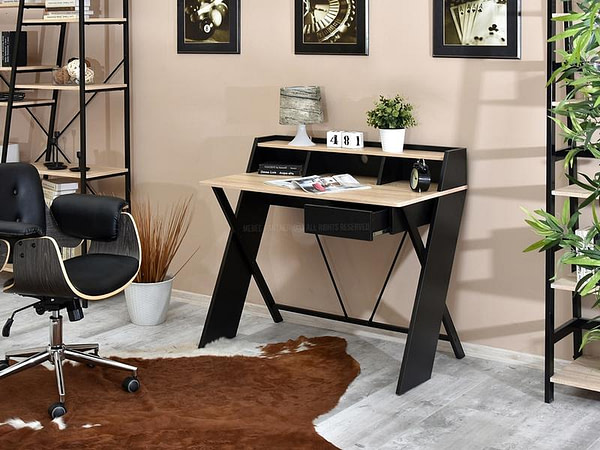 Íróasztalok és polcok ASGARD fiókos, x-lábú íróasztal, sonoma tölgy-fekete 2