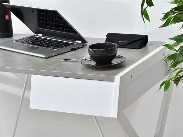 Íróasztalok és polcok DESIGNO fiókos, x-lábú íróasztal, beton-fehér 7