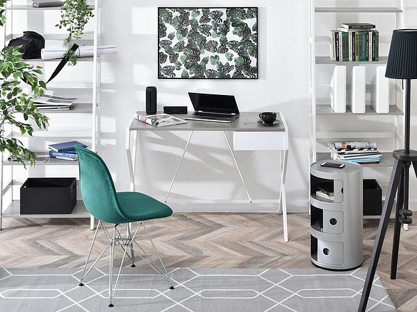 Íróasztalok és polcok DESIGNO fiókos, x-lábú íróasztal, beton-fehér 4