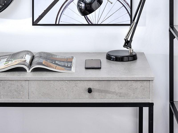 Íróasztalok és polcok KALAN fiókos íróasztal, beton-fekete 8